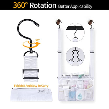 4 Storage Pockets Adjustable Hanging Mesh Bathroom Bag, Shower Caddy College with Hooks, Applied to College Dorm Rooms, Gym, Swimming and RV Travel (White) - color: White