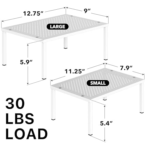 Simple Houseware Expandable Stackable Kitchen Counter Shelf Organizer, White, Metal Top, 11.25"L x 7.9"W x 5.4"H | Expandable & Stackable 9" D x 12.75" W x 5.9" H - color: White