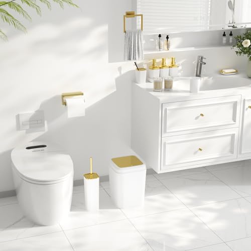 Bathroom Set - 27PC Bathroom Sets with Shower Curtain and Rugs, White Bathroom Set, Bathroom Accessory Set, Trash Can, Toilet Brush & 3 PC Soap Dispensers - color: White, size: Bath Set+Boho Shower Curtain+Bath Rugs