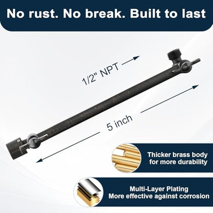 BRIGHT SHOWERS Brass Shower Head Extension Arm for Rain and Handheld Shower Head, 10 Inch Universal Shower Arm Extender, Height & Angle Adjustable, Oil-Rubbed Bronze - color: Oil Rubbed Bronze, style: 10 Inch