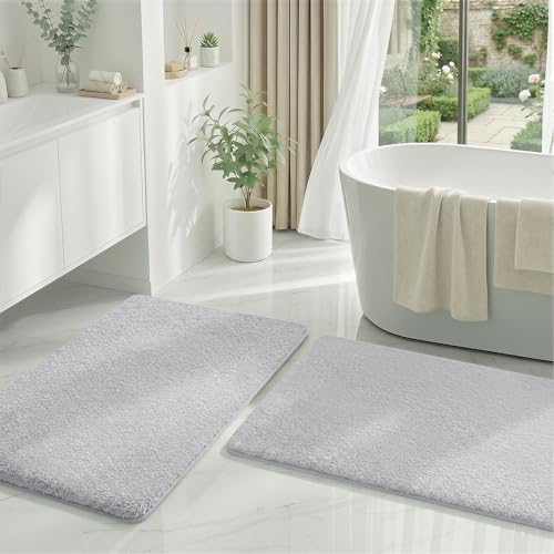 MINIDEAR Bathroom Rugs Sets 2 Piece - Thick Memory Foam Bath Mat, Ultra Soft, Plush Fluffy, Non-Slip, Quick Dry, Absorbent Washable Mat for Tub, Home Decor (32x20 & 36x24 Inch, Light Gray) - color: Light Gray, size: 2' x 3' (32x20+36x24)