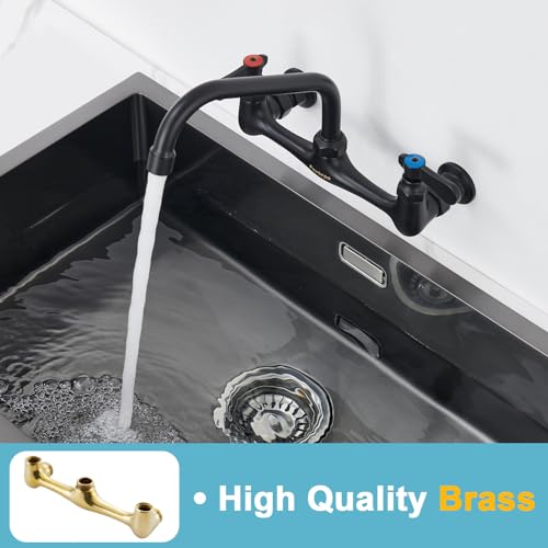 Wall Mount Commercial Sink Kitchen Faucet 8 Inch Adjustable Center | 8 Inch 360 Swivel Spout, Lead-free Brass, For Restaurant Laundry Utility Room, Easy to Install, CUPC NSF Certified - color: Brushed, size: 8 Inch Spout