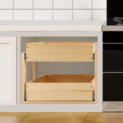 Pull Out Cabinet Organizer 20''W×21''D×16''H Soft Close Slide Out Wood Drawer Shelves for Kitchen, Finished, Bottom Assembly(Cabniet Require Opening >20.5'', Depth>21.5'', Height>16.5'') | Soft Close Wood Kitchen Pullout Drawers for Cabinets Shelves for K
