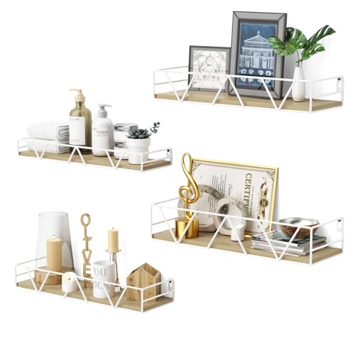 Floating Shelves Set of 4, Wood Wall Shelf, Farmhouse Shelf for Bedroom | Wall Mounted Floating Shelf for Living Room, Bedroom, Bathroom, Kitchen, Office - color: White-4pcs