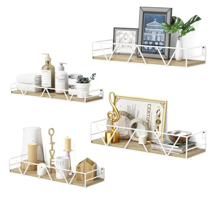 Floating Shelves Set of 4, Wood Wall Shelf, Farmhouse Shelf for Bedroom | Wall Mounted Floating Shelf for Living Room, Bedroom, Bathroom, Kitchen, Office - color: White-4pcs