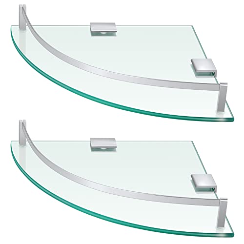 Gejoy Glass 2 Pack Corner Shower Shelf, Bathroom Corner Shelves Wall Mounted with Tempered Glass and Rustproof Brackets, Floating Shower Organizer for Shampoo, Soap and Bath Accessories, 9.25 Inch