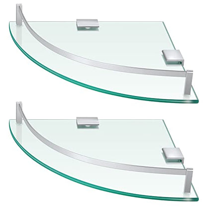 Gejoy Glass 2 Pack Corner Shower Shelf, Bathroom Corner Shelves Wall Mounted with Tempered Glass and Rustproof Brackets, Floating Shower Organizer for Shampoo, Soap and Bath Accessories, 9.25 Inch
