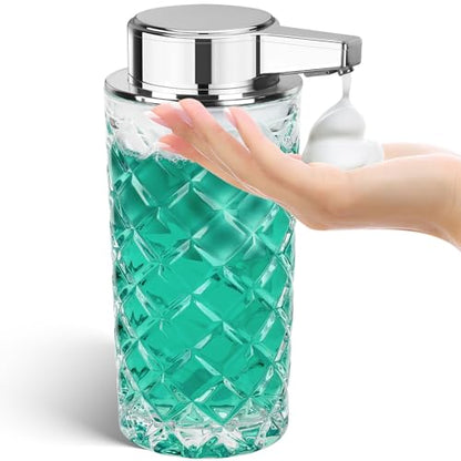 Automatic Soap Dispenser Foam for Kitchen: 11 OZ Glass Touchless Clear Auto Foaming Soap Dispenser for Bathroom - Hand Dish Lotion Home Countertop Kids - Family Couple - color: Diamond Style Foam