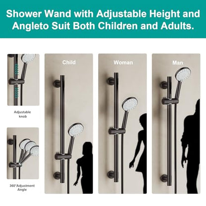 Shower Slide Bar Handheld Shower Head with Hose, 5-Function Hand Shower with Wall Mount，shower slide bar,adjustable height shower head (A-round, ORB) - color: ORB