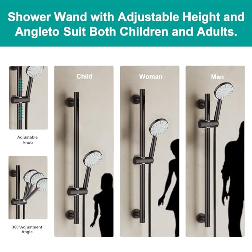 Shower Slide Bar Handheld Shower Head with Hose, 5-Function Hand Shower with Wall Mount，shower slide bar,adjustable height shower head (A-round, ORB) - color: ORB