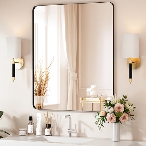 Black Bathroom Mirror 30X36 Inch Bathroom Vanity Mirror for Wall, Metal Frame Large Mirror, Tempered Glass, Modern Wall Mirror for Bathroom, Farmhouse, Horizontally or Vertically Hanging - color: Black, size: 30"L x 36"W