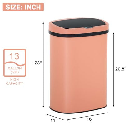13 Gallon Stainless Steel Trash Can Automatic Trash Can Garbage Can Bathroom Garbage Can with Lid for Kitchen Living Room Office Bathroom, Electronic Motion Sensor Automatic, Pink - color: Pink