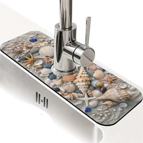 Faucet Fast Absorbent Pad - Beach Sand Shells Starfish , Suitable For Kitchen, Bathroom, Island And Other Scenes - color: Beach Sand Shells Starfish