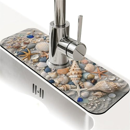 Faucet Fast Absorbent Pad - Beach Sand Shells Starfish , Suitable For Kitchen, Bathroom, Island And Other Scenes - color: Beach Sand Shells Starfish