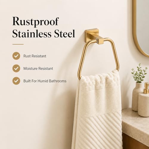 Brushed Light Gold Towel Ring for Bathroom 2 Pack, Kitchen Bath Towel Holder Hangers Wall Mount Heavy Duty Stainless Steel - color: Brushed Light Gold, size: 2 Pack