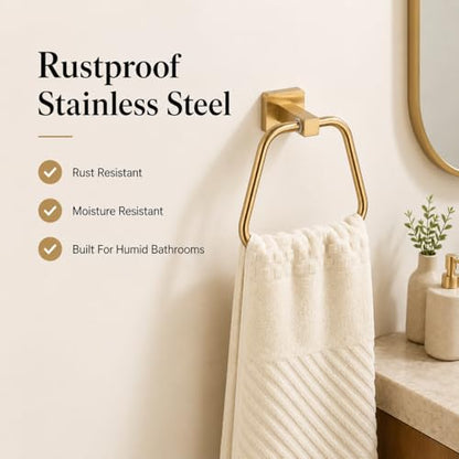 Brushed Light Gold Towel Ring for Bathroom 2 Pack, Kitchen Bath Towel Holder Hangers Wall Mount Heavy Duty Stainless Steel - color: Brushed Light Gold, size: 2 Pack