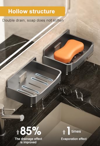2 Pack Shower Soap Holder, Wall Mounted Soap Box Container, Bar Soap Holder with Drain for Shower, Bathroom, Kitchen(Gray) - color: Gray