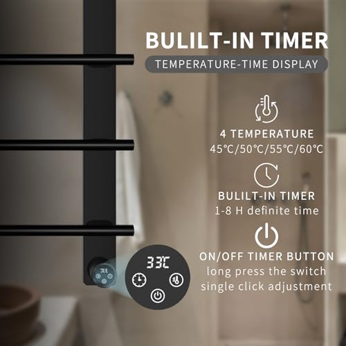 VJASS Electric Heated Towel Warmer with Timer, Wall Mounted Stainless Steel Towel Rack, 4-Bar Fast Heating Towel Drying Rack for Bathroom, Hardwired/Plug-in Options (Matte Black) - color: Matte Black