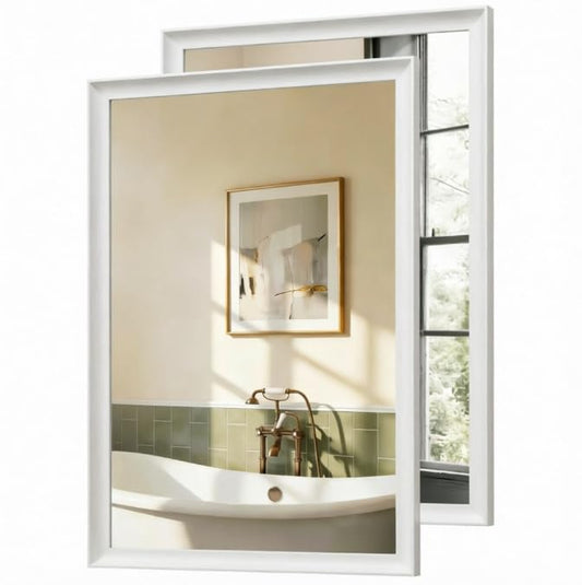 USHOWER 2 Pack White Bathroom Mirrors for Over Sink 22x30 Inch, Aluminum Framed Rectangle Vanity Mirror for Wall, Bedroom, Living Room, Entryway, Anti-Rust, HD Tempered Glass, Horizontal/Vertical - color: White, size: 30''L x 22''W-2PCS