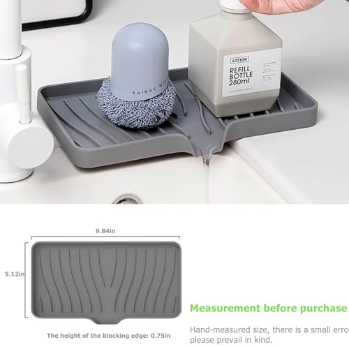 Silicone Draining Mat for Kitchen Sink, Sink Splash Guard, 9.6″ Faucet Mat + 9.8″ Kitchen Sink Soap Tray, Faucet Absorbent for Bathroom, Sink Protectors Behind Sink Water Catcher