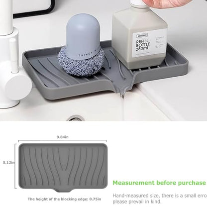 Silicone Draining Mat for Kitchen Sink, Sink Splash Guard, 9.6″ Faucet Mat + 9.8″ Kitchen Sink Soap Tray, Faucet Absorbent for Bathroom, Sink Protectors Behind Sink Water Catcher