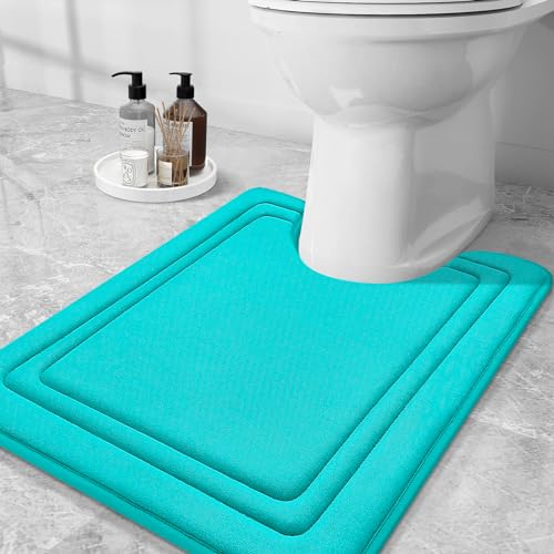 Grandaily Memory Foam Toilet Rugs U-Shaped 24x20, Ultra Soft, Non-Slip and Absorbent Bathroom Rugs, Machine Wash Dry, Comfortable Contour Bath Mat for Toilet Base, Teal - color: Teal