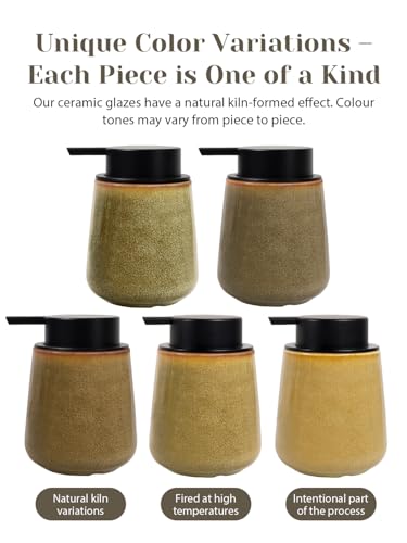 INGOFIN Ceramic Foaming Soap Dispenser - 12 oz Refillable Foam Hand Soap Dispenser Bathroom, Modern Dish Dispenser Pump for Kitchen,Kiln-Glazed Earthy Yellow-Brown - color: Yellow Brown