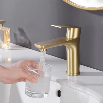 SUMERAIN Bathroom Sink Faucet Lead-Free 304 Stainless Steel Single Hole Single Handle Vanity Faucet, Brushed Gold | Lead-Free, Unique Flow Pattern, Water-saving, with Faucet Supply Lines, Easy DIY Install - color: Brushed Gold