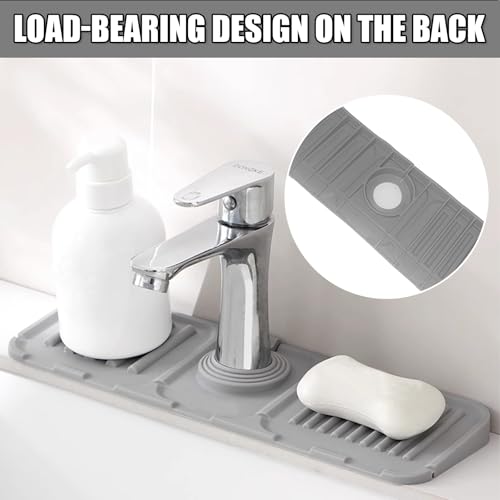 Silicone Faucet Mat for Kitchen Sink, Enhanced Silicone Splash Guard with Rapid Drying,Waterproof Draining Mat for Faucet Area, Bathroom & Kitchen Use