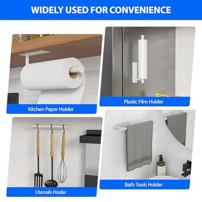 Paper Towel Holder Under Cabinet, Self-Adhesive,No Drilling, Stainless Steel, Wall-Mounted for Kitchen and Bathroom, Easy Install, Durable, Space-Saving, Ideal for Home, RV (White, 1 Pack) - color: White