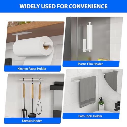 Paper Towel Holder Under Cabinet, Self-Adhesive,No Drilling, Stainless Steel, Wall-Mounted for Kitchen and Bathroom, Easy Install, Durable, Space-Saving, Ideal for Home, RV (White, 2 Pack) - color: White-2 Pack