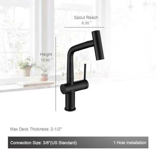 AS06MB Matte Black Bar Faucet or Prep Kitchen Sink Faucet with Pull Down Sprayer and Single Handle - color: Matte Black, style: Modern