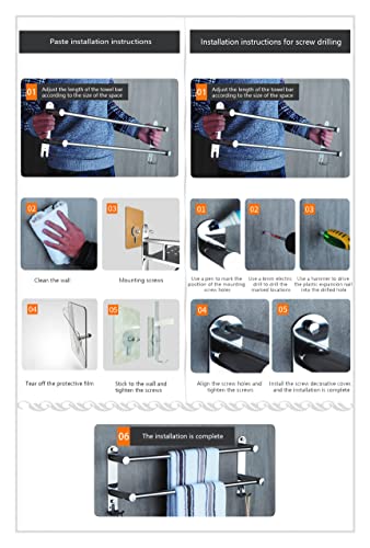 Towel Bars Hanger Freely Retractable 20-30 Inche Stainless Steel 304 Bath Rack Strong 3M Adhesive Bathroom Wall Free mounting Hole-Installing washroom Kitchen Space Saving 3 Bars