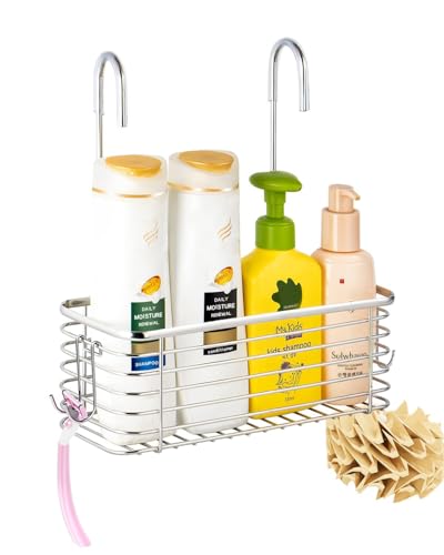 YQh hanging shower rack, bathroom storage rack, shampoo bracket, the back hook can be rotated, and can be hung on the faucet or Claw foot bathtubcross bar, 304 stainless steel rust proof and durable - size: single layer shelf