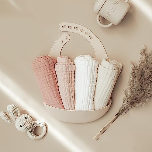 Konssy Baby Muslin Washcloths 7-Pack, 100% Cotton Baby Bath Washcloths, Soft & Absorbent Wash Cloths and Burp Cloths for Newborn Kids Girls & Boys, 11x11 inches - color: Pastel
