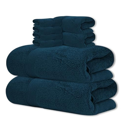 ELITE 8-Piece Zero Twist Cotton Bath Towel Set – 100% Cotton Luxury Towels – Ultra Soft, Fluffy & Absorbent – Quick Dry, Durable & Fade Resistant – Spa Quality Bath, Hand & Washcloth Set (Navy Blue) - color: Navy Blue