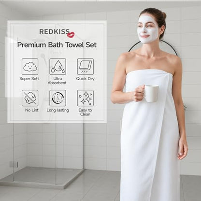 REDKISS 6 Piece Towel Set for Bathroom, 100% Cotton Hotel Collection, Soft Absorbent Quick-Dry, 700 GSM, White - color: White