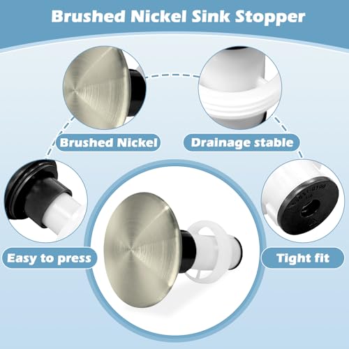 972-098J Plumbing-Equipment Brushed Nickel Drain Sink Stopper | 972098J Drain Sink Plug Part Push & Seal Drain Stopper Assembly 35338-06XX