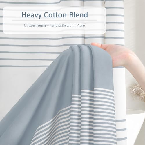 Blue Coastal Ocean Cotton Striped Shower Curtain with Tassel 72"W X 84"L | Extra Long Boho Farmhouse Shower Curtains for Bathroom with Soft Cotton Feel - color: Light Blue, size: 72"W x 84"L