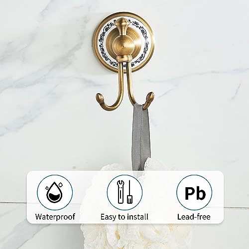 Antique Bronze Brass Bath Towel Hooks, Wall Mounted Bathroom Hardware Accessories,Porcelain Design - color: Robe Hooks
