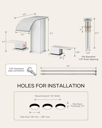 AVSIILE Waterfall Bathroom Faucet 3 Hole, Chrome 8 Inch Widespread Modern 3 Piece Bathroom Sink Faucet, Touch On Lavatory Faucet for Vanity RV Restroom, Curved Spout - color: Chrome, style: Curved Spout
