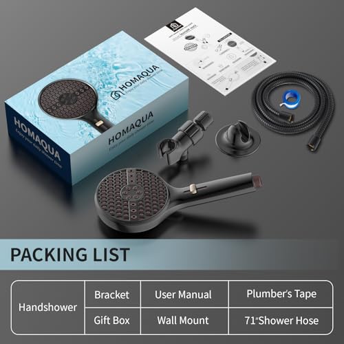 Matte Black Handheld Shower Head High Pressure with 9 Spray Settings & Power Wash Jet, 71" Extra Long Stainless Steel Hose, 360° Adjustable Dual Brackets for Low Water Pressure Home Bath - color: Matte black- 4.53 Inch