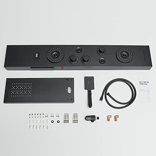 BWE Shower Panel Tower System Matte Black | LED Rainfall Waterfall Shower 6-Function Faucet 4 Mist Jets 2 Body Sprays with Handheld and Waterfall Tub Spout - color: Black