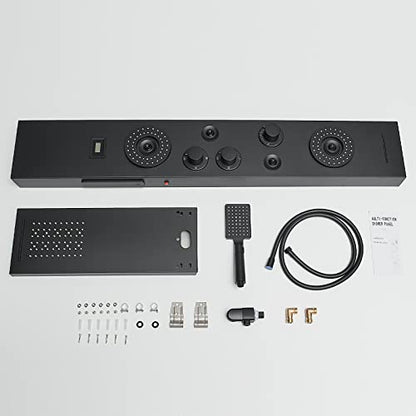BWE Shower Panel Tower System Matte Black | LED Rainfall Waterfall Shower 6-Function Faucet 4 Mist Jets 2 Body Sprays with Handheld and Waterfall Tub Spout - color: Black
