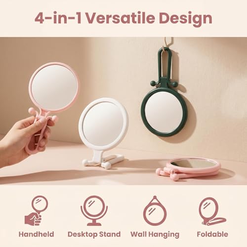 Magnifying Handheld Mirror Double Sided, Travel Makeup Hand Mirrors with 1X 2X Magnification, Small Hand/Desk Vanity Mirror (3Pcs(White & Pink & Dark Green)) - color: 3pcs( White & Pink & Dark Green)