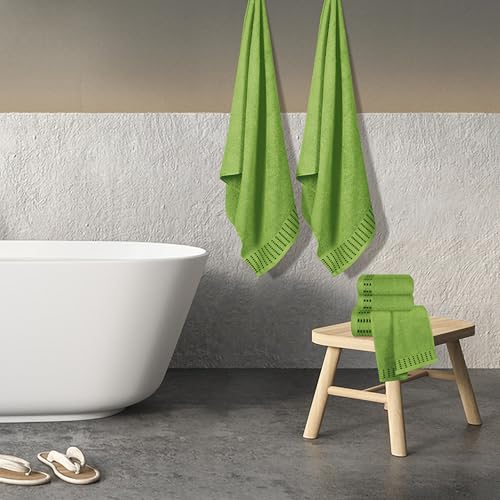 Ultra Soft 6 Pack Cotton Towel Set, Contains 2 Bath Towels 28x55 inch, 2 Hand Towels 16x24 inch & 2 Wash Cloths 12x12 inch, Ideal Everyday use, Compact & Lightweight - Kiwi Green - color: Kiwi Green, size: 6 Pack Set