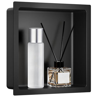 VELPAX No Tile Needed Shower Niche 12"X 12", Bathroom Wall Niche Single Shelf, Stainless Steel Shower Niche for Bathroom, Kitchens, Balconies - color: Black, size: 12"X 12" Single Shelf