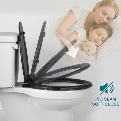 Toilet Seat, Slow Close, Soft Touch, Ultra-Smooth Matte Finish (No Orange-Peel Texture), Premium Moulded Wood, Quick Release, PIKLiDS (Black, Elongated) - color: Black, size: Elongated