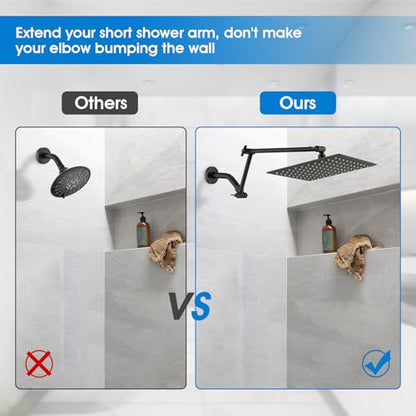 PDPBath Brass 16 Inch Shower Head Extension Arm, Upgrade Flexible Height & Angle Adjustable Shower Arm Extender with Lock Joints, for Fixed Shower Head & Handheld Shower Head, Oil Rubbed Bronze - color: Oil Rubbed Bronze, style: 6 Inch + 10 Inch