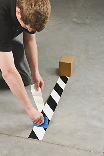 Brady ToughStripe Nonabrasive Diagonal Stripes Floor Marking Tape, 100' Length, 2" Width, Black on White (Pack of 1 Roll) - 104319 | Nonabrasive black-and-white diagonal tape measures 2 in x 100 ft for marking aisles, hazards, equipment, and boundaries. -